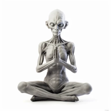 grey alien doing meditation, full body, Realistic, color photo quality, isolated on white background, clipart v-- 5.1