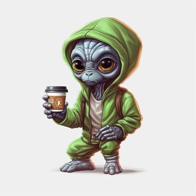 alien in urban clothing holding a magical coffee mug Clipart,