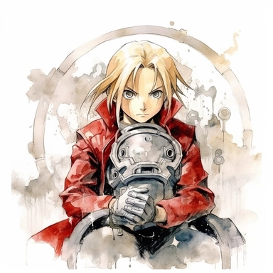Watercolor fullmetal alchemist brotherhood, high quality, high details, pencil draw style, white backgroun, clipart, 8k, f1