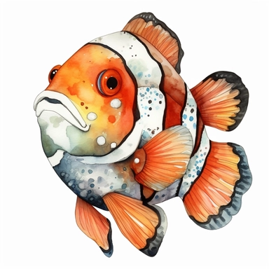 clownfish, clipart, whole body, watercolor, white background,