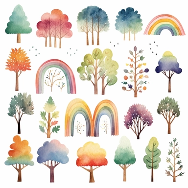 rainbows boho childish watercolor neutral colors sweet clipart collection with white background - - upbeta