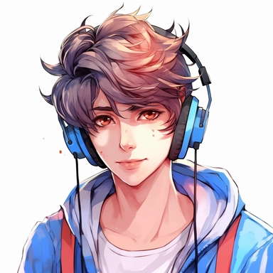 beautiful stunning handsome cute anime gamer young man,diferent poses, diferent hair colours paint art style, clipart, white background, superrealistic, one of a kind