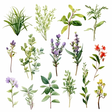 Watercolor medical herbs Clipart, medical herbs, Minimalist medical herbs Watercolor, Ikebana Clipart, Separated design, 8k