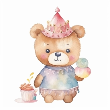 watercolor clipart, adorable boho royal baby bear candy, boho style, 8k, hd, isolated on a white background