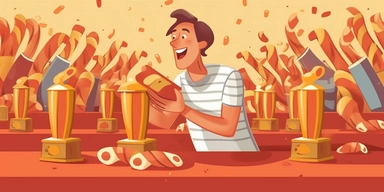 newspaper article about how a man won the hot dog speed eating championship, clipart collection, casual game design, pseudo 3d, cartoon style, vector illustration