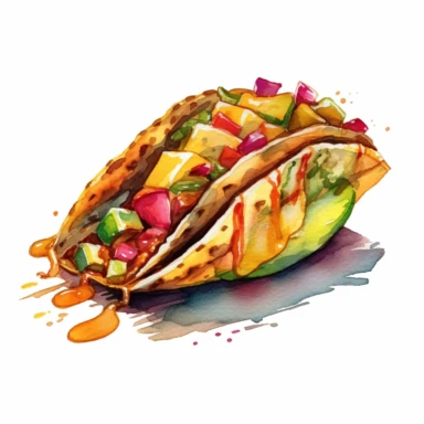 a Mexico Taco in the style of watercolour clipart with detailed brush strokes