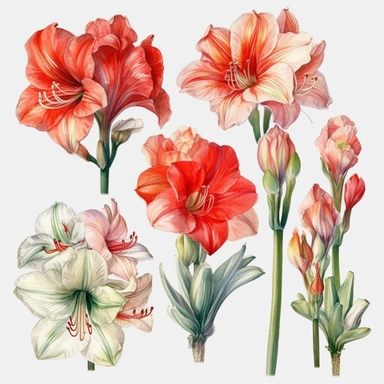 best graphics, beautiful design, separated no intercalate picture, with space between them, 6 picture of each clipart, Watercolor Amaryllis - spring flowers clipart,single design, 8k