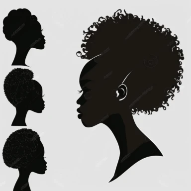 Black Woman silhouette, Afro female, hairstyle, cartoon, vector, sharp focus, super detailed, illustration, 16:9, v4, q2, 16k, High quality, clipart
