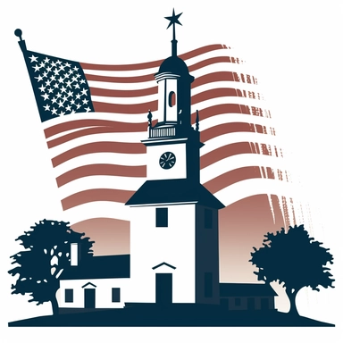 clipart image with iconic symbol, flag, and historic landmark from the American Revolution, perfect for DIY project and craft