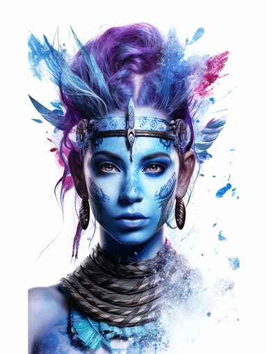 avatar character,blue and purple, clipart png, realistic, digital painting, WHITE BACKGROUND, fantasy style, realistic, painting, watercolor, 8k, ultra details,