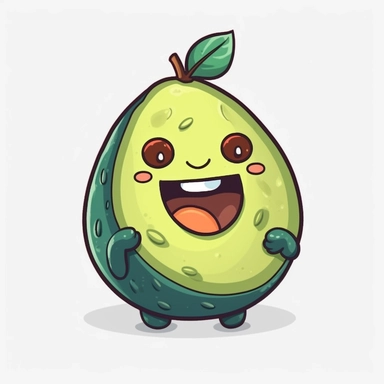 cute Avocado, happy and smiling, bold line, clipart, sticker, white background, no shadow, 8k detail