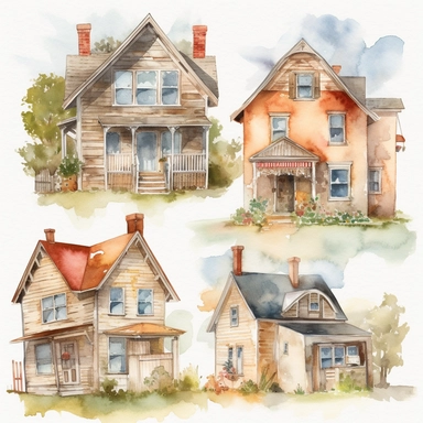 american Country HousesWatercolor clipart Pack