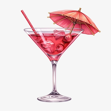 Watercolour realistic cosmopolitan cocktail in cocktail glass with cocktail umbrella and straw beautifully detailed realistic cosmopolitan cocktail , PNG image,transparent background ,ultra highly detailed, 18k, sharp focus, bright photo with vibrant colours, digitally enhanced,photographic, enhanced graphics, png format, straight, sharp focus, bright lighting, intricate detailed png image ,high definition,300dpi,graphic clipart,computer graphics