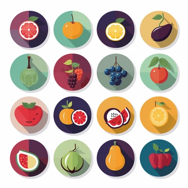 flat fruit icons clipart, single design, 8k