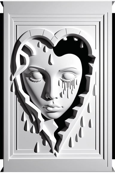 White background, stylized voxel art concept, stylized bold pencil drawing, clipart, black and white bold stencil drawing, A gothic closed door with a heart-shaped hole filled with a cute female face, centered, mysterious, sharp outlines, in the style of coloring book