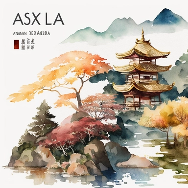watercolor clipart Asia landscapes, digital illustration, 8k, hd 1:3 v5