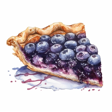 a realistic watercolor of a slice of blueberry pie, victorian style blueberry academia, blueberry purple nuances, vector free clipart illustration, in the style of unreal engine 5, 32k uhd, detailed features, white background