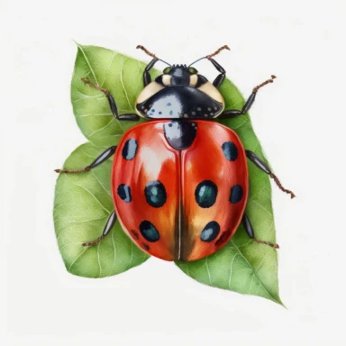 top view of watercolor ladybug, clip art, water color style, white background, no text or words