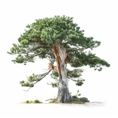 watercolor clipart of Scots pine tree, white background, white vines, 4k, octane render, detailed, hyper-realistic, cinematic, photography by Joel Meyerowitz, Roger deakins, Slim Aarons, Craig Mullens, artstation