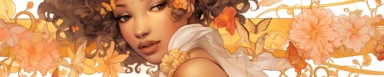 banner for an etsy shop that sells beautiful clipart and coloring pages and is very juvenile elegant aesthetic and fresh, style of alphonse mucha black girl inclusive, style of mariola budek, artistic
