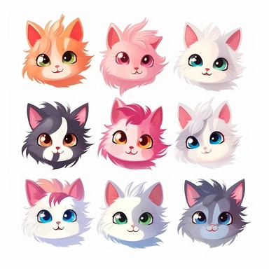 Cute cartoon kitten with different emotions expressions, emoticon, Sublimation, Clipart, white background, Vector, Isolated, High Resolution, Tee Shirt designs