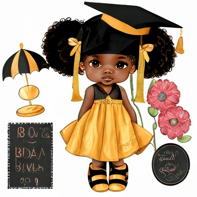 clipart, transparent background, baby girl diva, kindergarten graduation, 300dpi