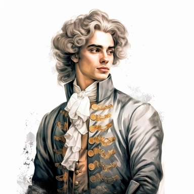 beautiful stunning handsome boy in vintage baroque fashion , paint art style, clipart, white background, superrealistic, one of a kind