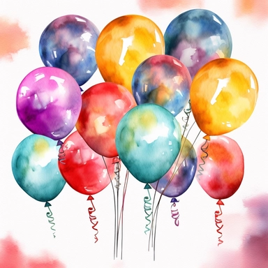 party balloons clipart, birthday party centerpiece, watercolor clipart