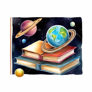 Magic Book with Planets Watercolor Sublimation Clipart, Clipart, white background, no watermark, no text, no word,