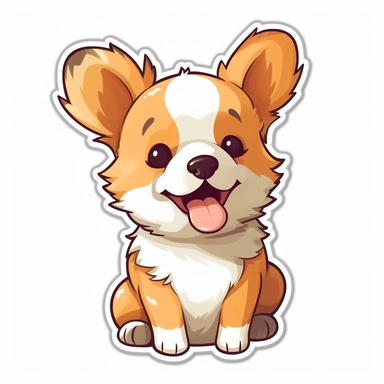 cute kawaii corgi puppy sticker, single, clipart
