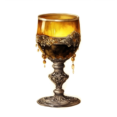 watercolour Victorian Gothic fancy wine glass, dark Gloomy shades of yellow, mysterious, fantasy, highly detailed, 32k, isoplated on a white background, clipart
