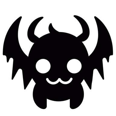 black and white silhouette of a friendly halloween bat icon, clipart style, white background, thick lines, vector, simple design, flat colour, solid colour