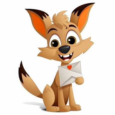clipart, evelope, letter,puppy Coyote, happy ,cartoon