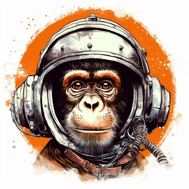drawing of an vintage space monkey, in the style of retro, moody colors, expressive black lines, white background, clipart