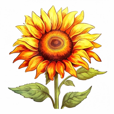 clipart, blooming sunflower, vibrant, sunny, nature, growth, serene, whimsical, playful, mid-morning, white background,