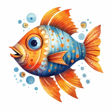 a whimsical fish clipart on white background
