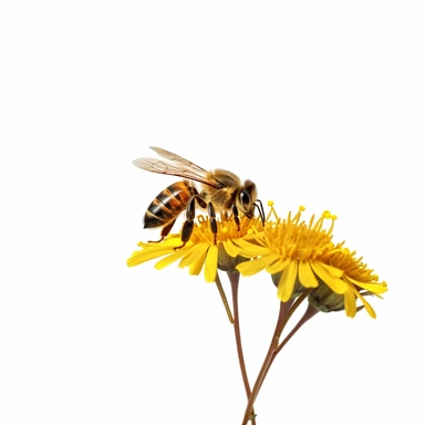 honey bee collecting resting on a flower clipart, on isolated white background, H