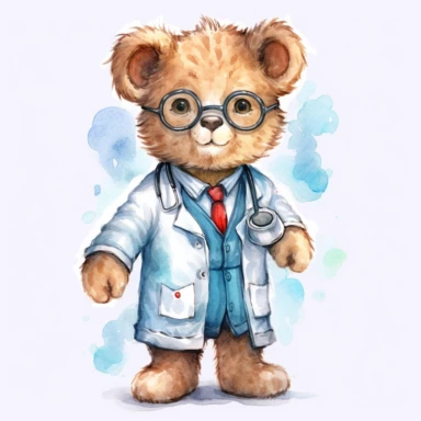 watercolor clipart white background moving living standing blue cartoon doctor bear birthday doctor