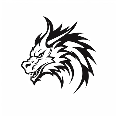 minimalist epic dragon head side-view logo, simplified, silhouette, iconographic symbolism, clipart in coloring page style, black and white, white background
