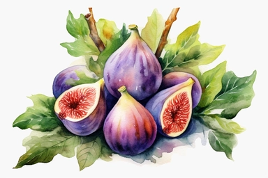 Watercolor, Fig tree, clipart, hd, on a white background, spaced out