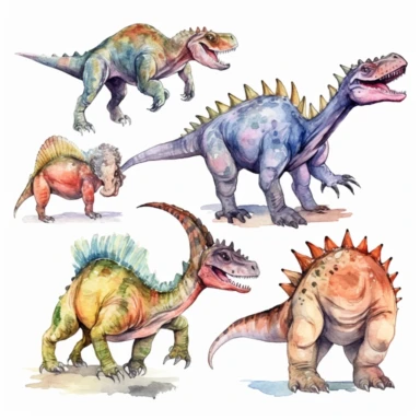 aggressive dinosaurs, full body, clipart set on white background, watercolor