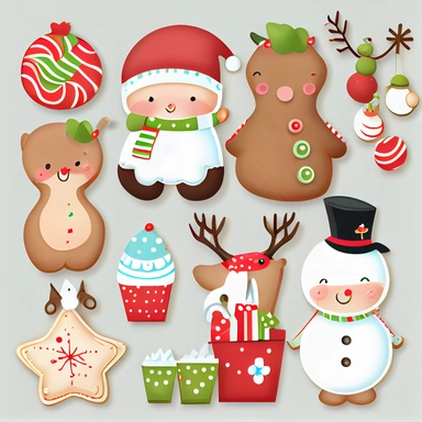graphic christmas clip art cute, white background,--ar 9:16