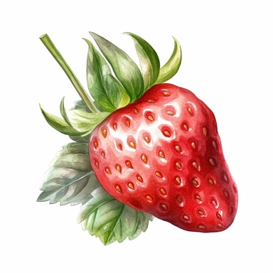 one strawberry watercolor clipart on a white background, in the style of hyperrealistic murals, silver and red, uhd image, light black and crimson, gray and crimson, no watermark, text, words, paintbrush, 300 DPI , typography, the images do not stick together, no text in the picture, there are no words in the tree