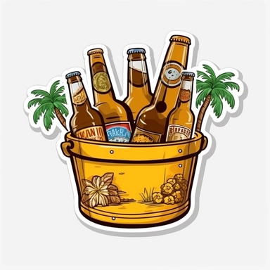 beach bucket with beer bottles clipart sticker