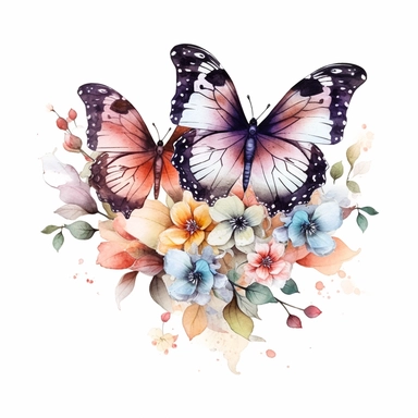 Fantasy Style Ancient Rome style Butterflies and Flowers with watercolor effect, little butterfliesMany flowers,suitable for digital clipart,white background,Mythologic Scene,Ancient rome fashion
