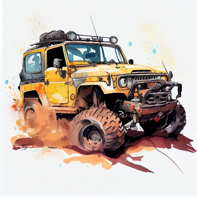 off-road 4x4 vehicle, on a white background, watercolor, Illustration clipart, 4K, extremely detailed