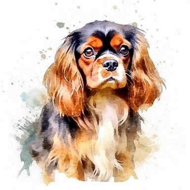 English Toy Spaniel dog, water color style, clipart, white background