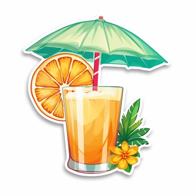 Tropical drink with a colorful umbrella, vector art, in the style of Georgia O'Keeffe, clipart, white background, rounded corners