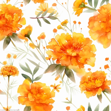 clipart, separate design, watercolor, A cheerful and bright yellow and orange marigolds, adding a touch of energy and warmth to a summer wedding in Arizona.