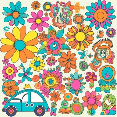 60s Clipart, 60s Retro Clipart, Groovy Clipart, 60s Hippie Clipart, 1960s clipart, Sixties, Vintage Elements, Boho, Flower Power